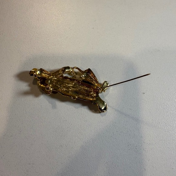 Vintage Clown Brooch Gold Tone Enamel Rhinestone Umbrella Circuscore Costume - Picture 3 of 3